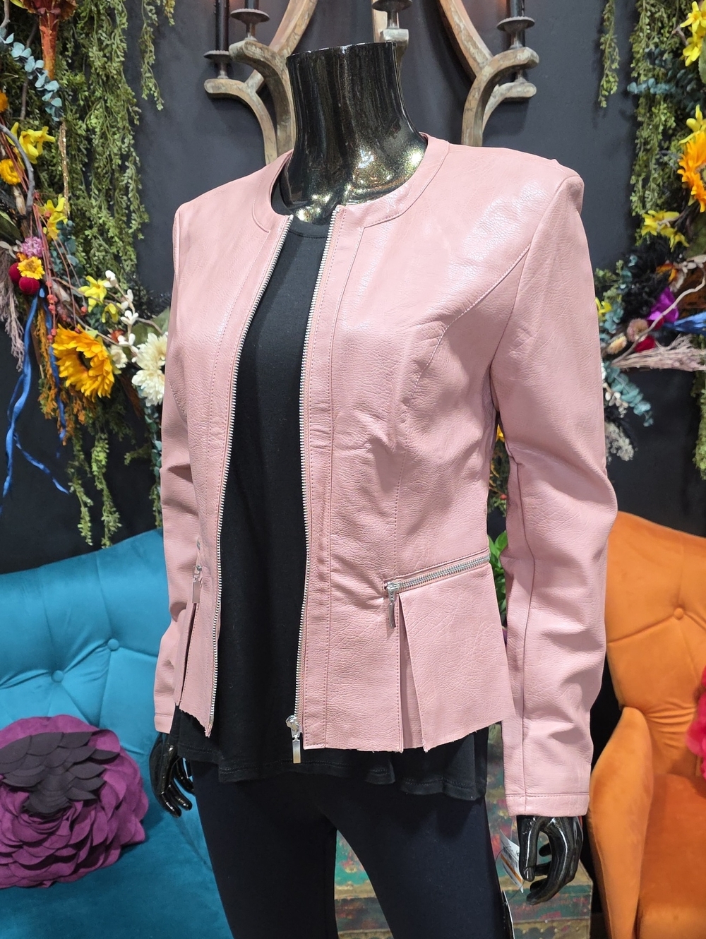 INC International Concepts Blush Pink Leather Zip Jacket